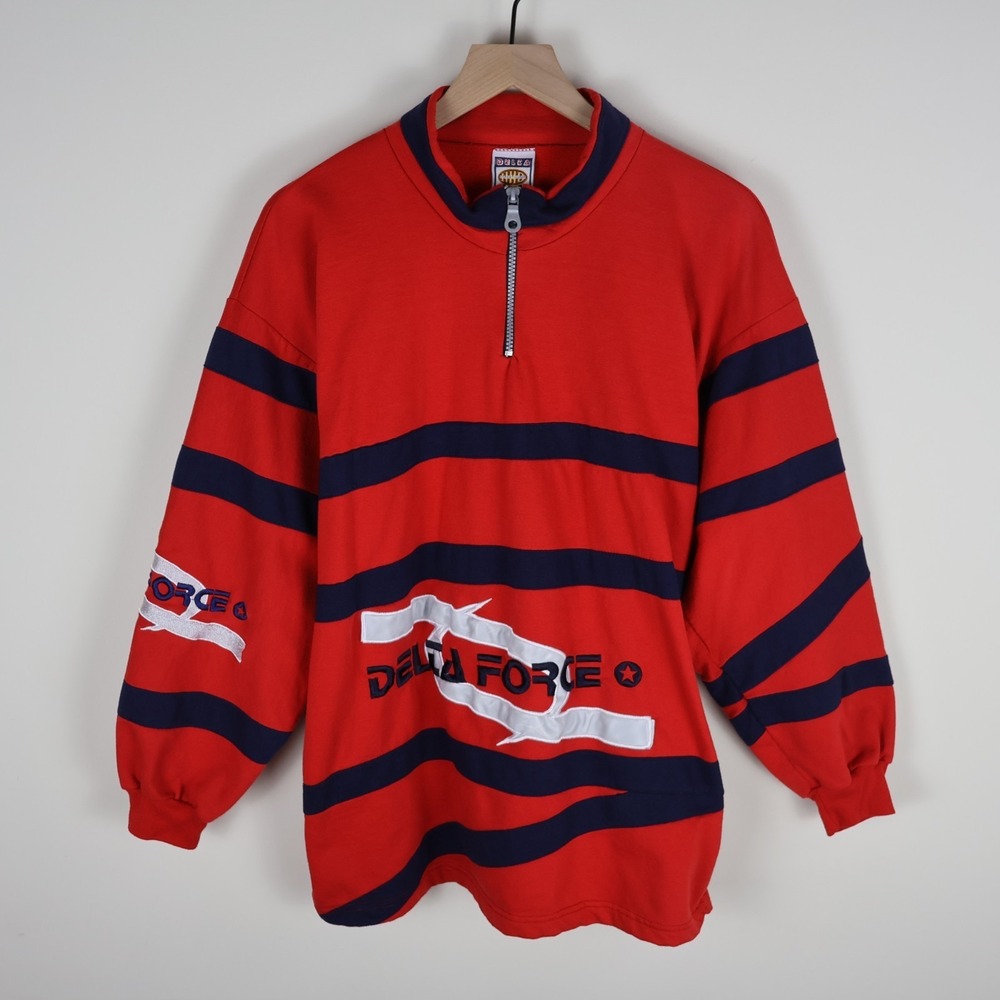 Vintage Delta‎ Force 1/4 Zip Sweatshirt 90s Streetwear Red Navy Large 22.5x28.5